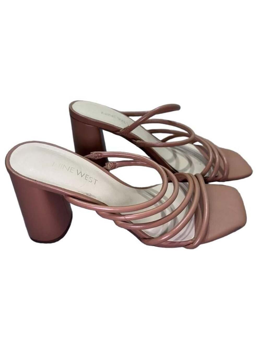 Nine West Glowy3 Heel Sandals Brown Multi Strap Square Toe